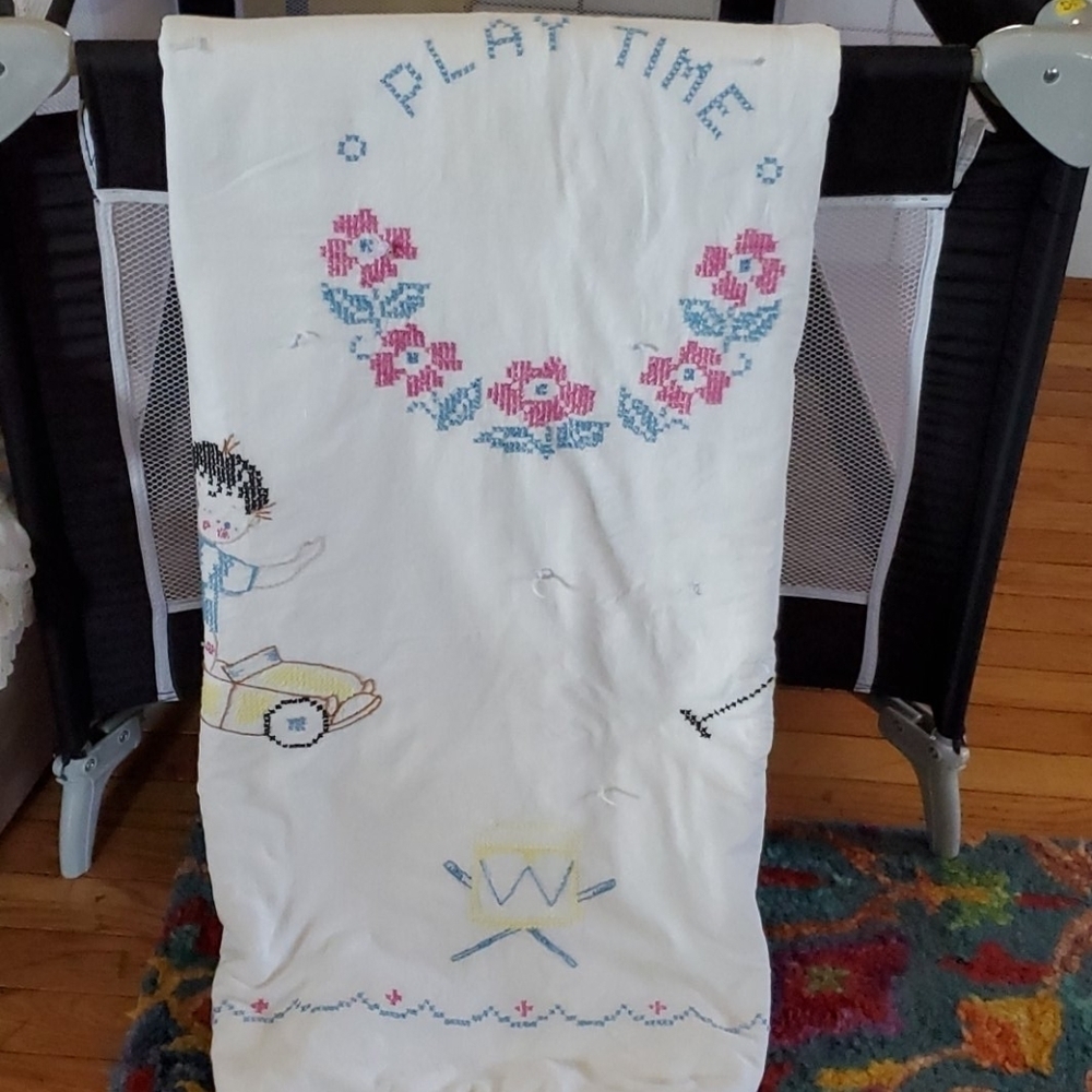 Vintage Handmade Baby Blanket embroidered animals